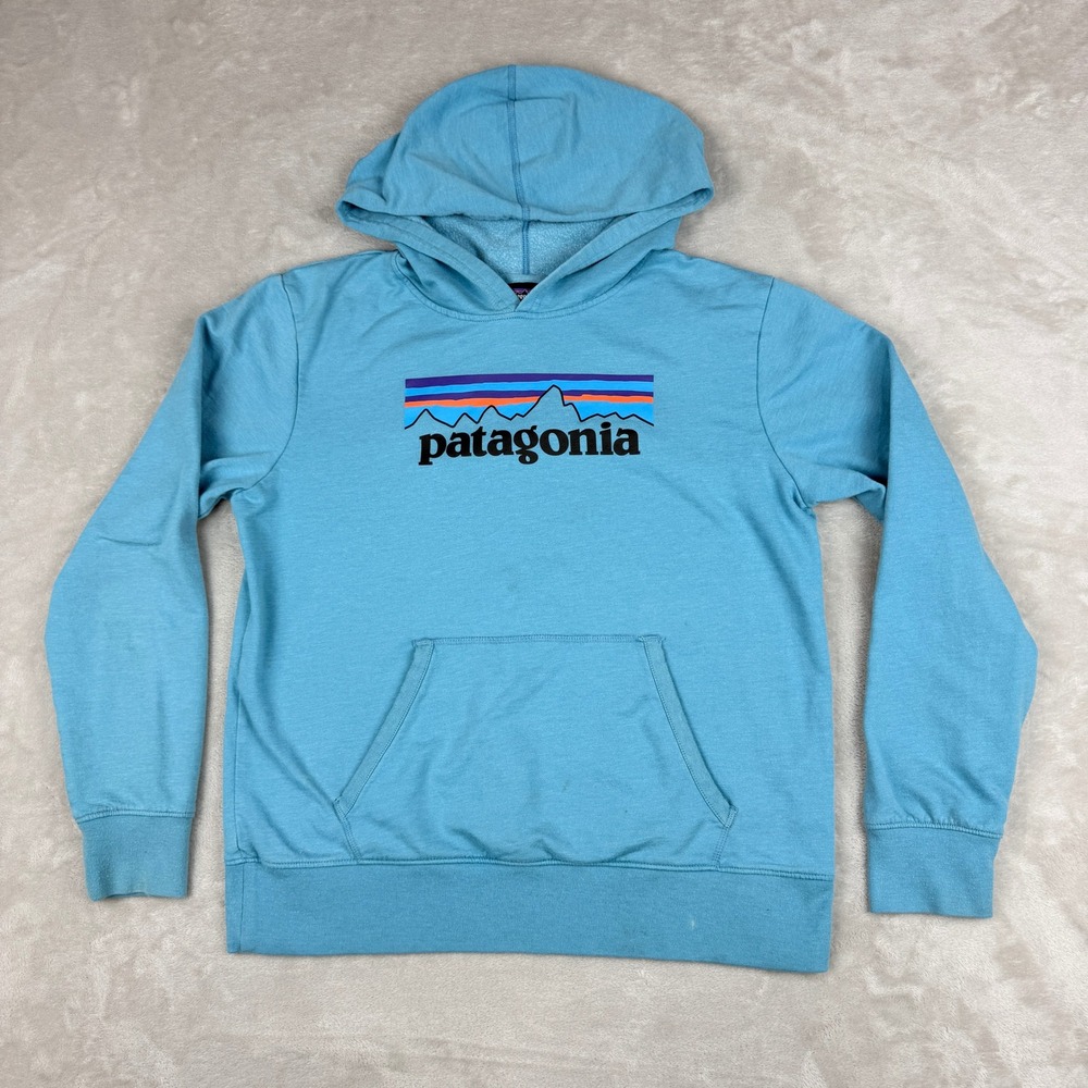 Patagonia Uprisal Hoodie Women M Light Blue P-6 Logo Organic Cotton Hiking